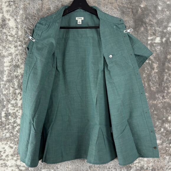 LL Bean Womens Size L Cotton Button Shirt Green Short Sleeve Casual Collared - Picture 3 of 9